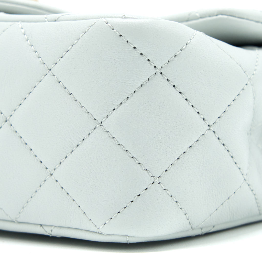 CHANEL 23C PEARL CRUSH MINI SQUARE LAMBSKIN LIGHT GREY GHW (MICROCHIP)