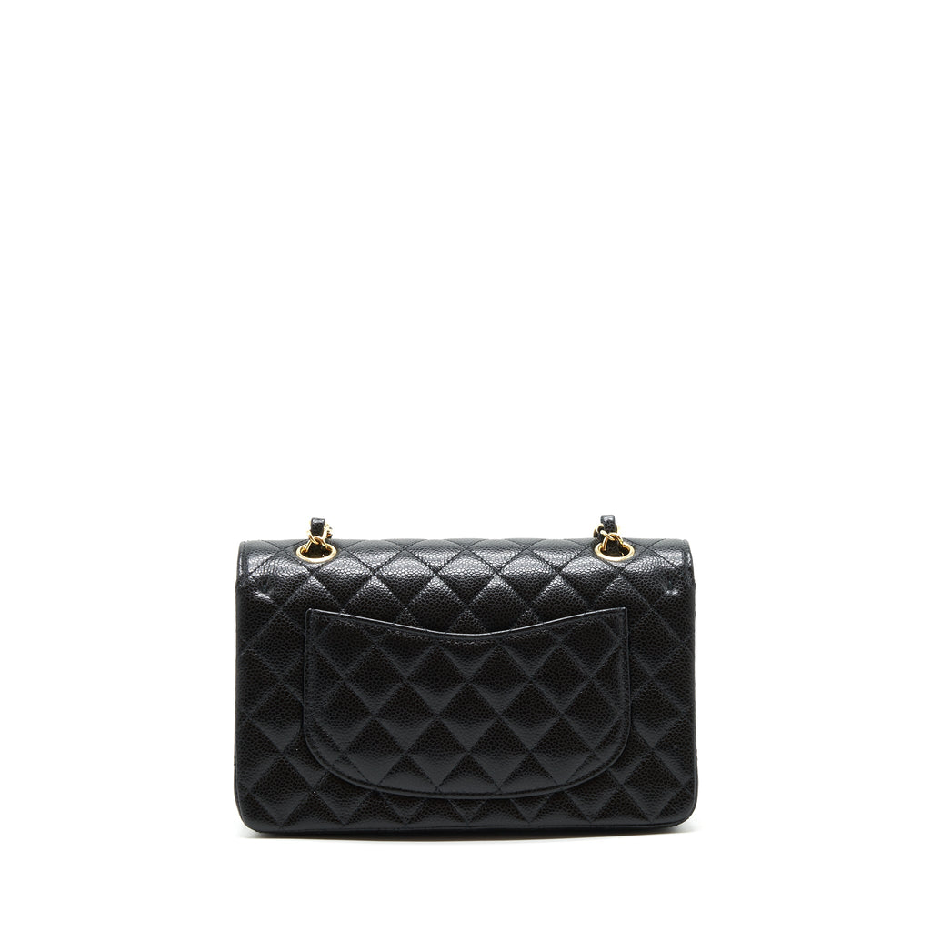CHANEL SMALL CLASSIC DOUBLE FLAP BAG CAVIAR BLACK GHW (MICROCHIP)
