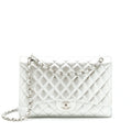 CHANEL MAXI CLASSIC DOUBLE FLAP BAG LAMBSKIN SLIVER SHW
