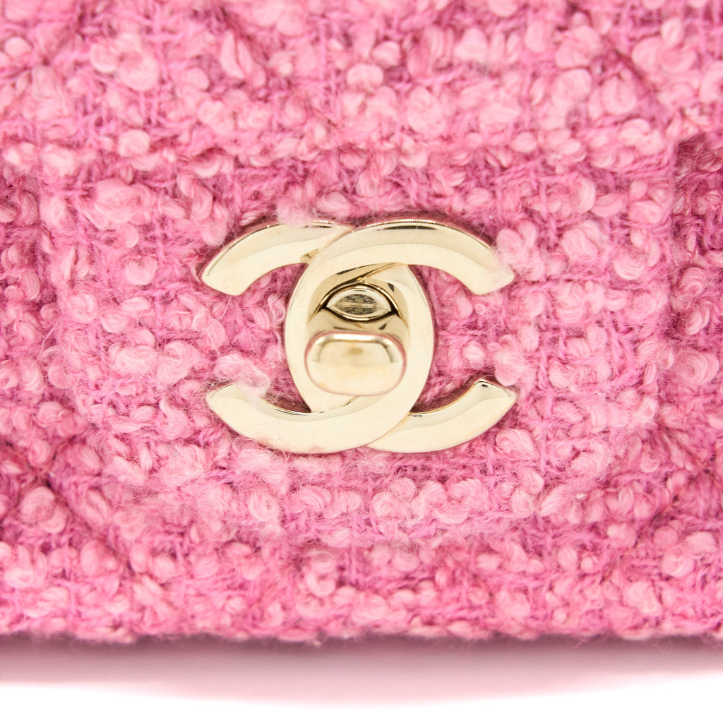 CHANEL MINI RECTANGULAR FLAP BAG TWEED PINK LGHW (MICROCHIP)