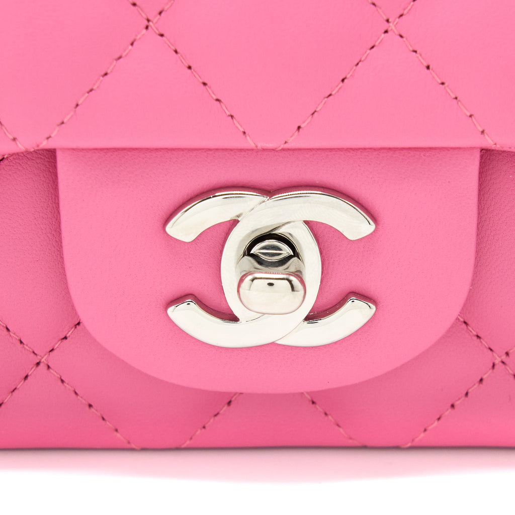 CHANEL CLASSIC MINI RECTANGULAR FLAP BAG LAMBSKIN PINK SHW
