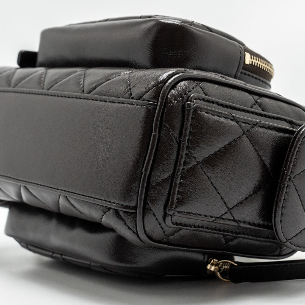CHANEL 24K SMALL CAMERA CASE BAG SHINY CRUMPLED LAMBSKIN DARK BROWN LGHW (MICROCHIP)