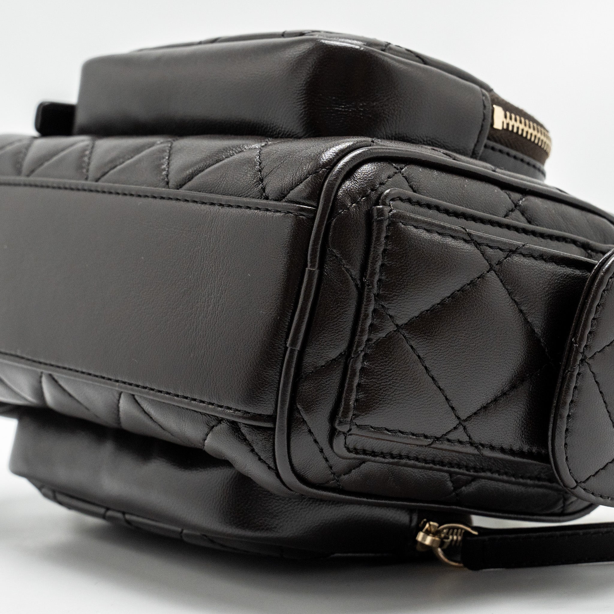CHANEL 24K SMALL CAMERA CASE BAG SHINY CRUMPLED LAMBSKIN DARK BROWN LGHW (MICROCHIP)