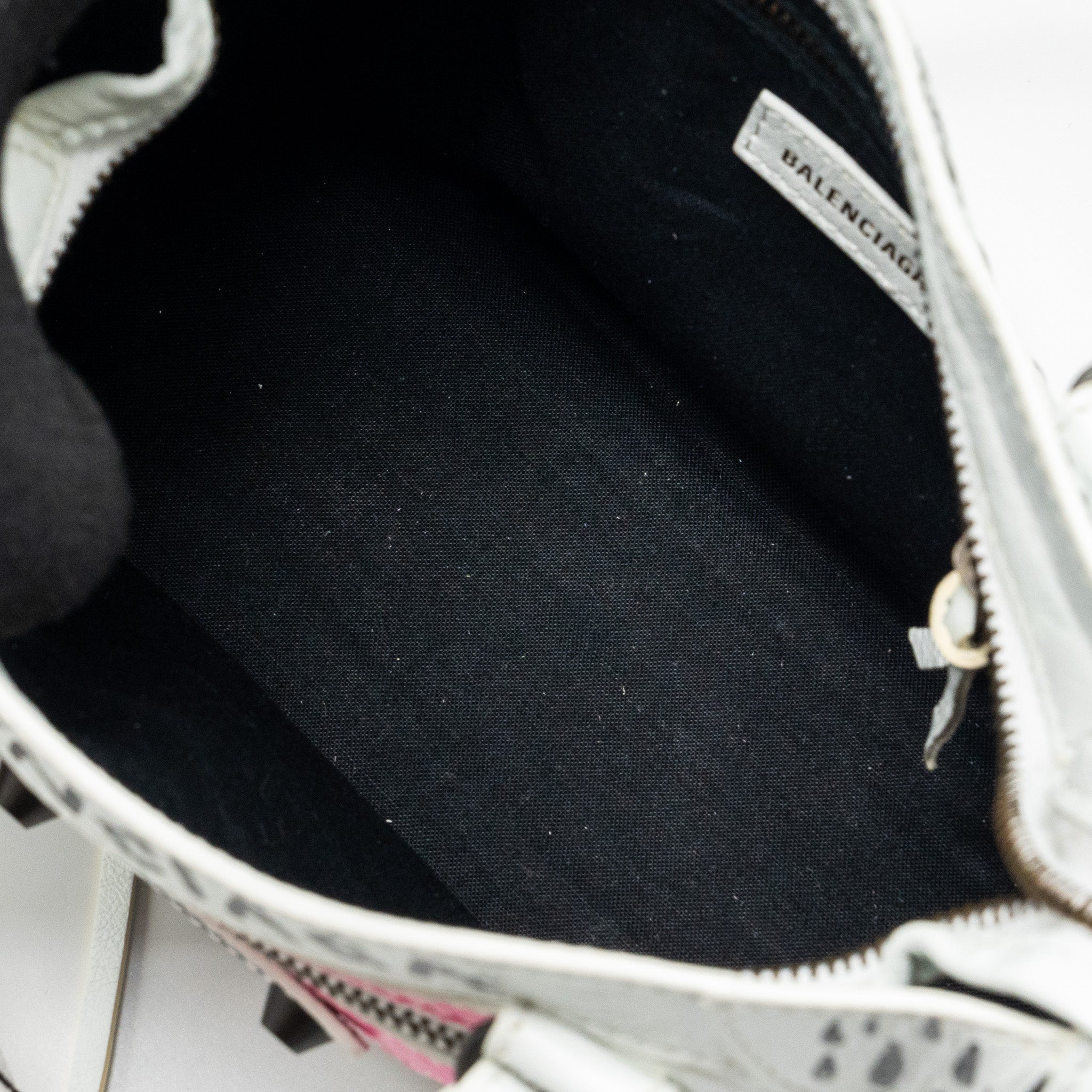 BALENCIAGA CITY GRAFFITI CLASSIC STUDS BAG LEATHER WHITE / PINK/ BLACK WITH BLACK HARDWARE