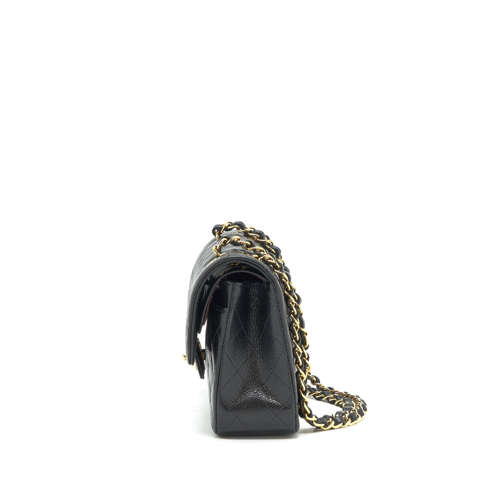 CHANEL SMALL CLASSIC DOUBLE FLAP BAG CAVIAR BLACK GHW (MICROCHIP)