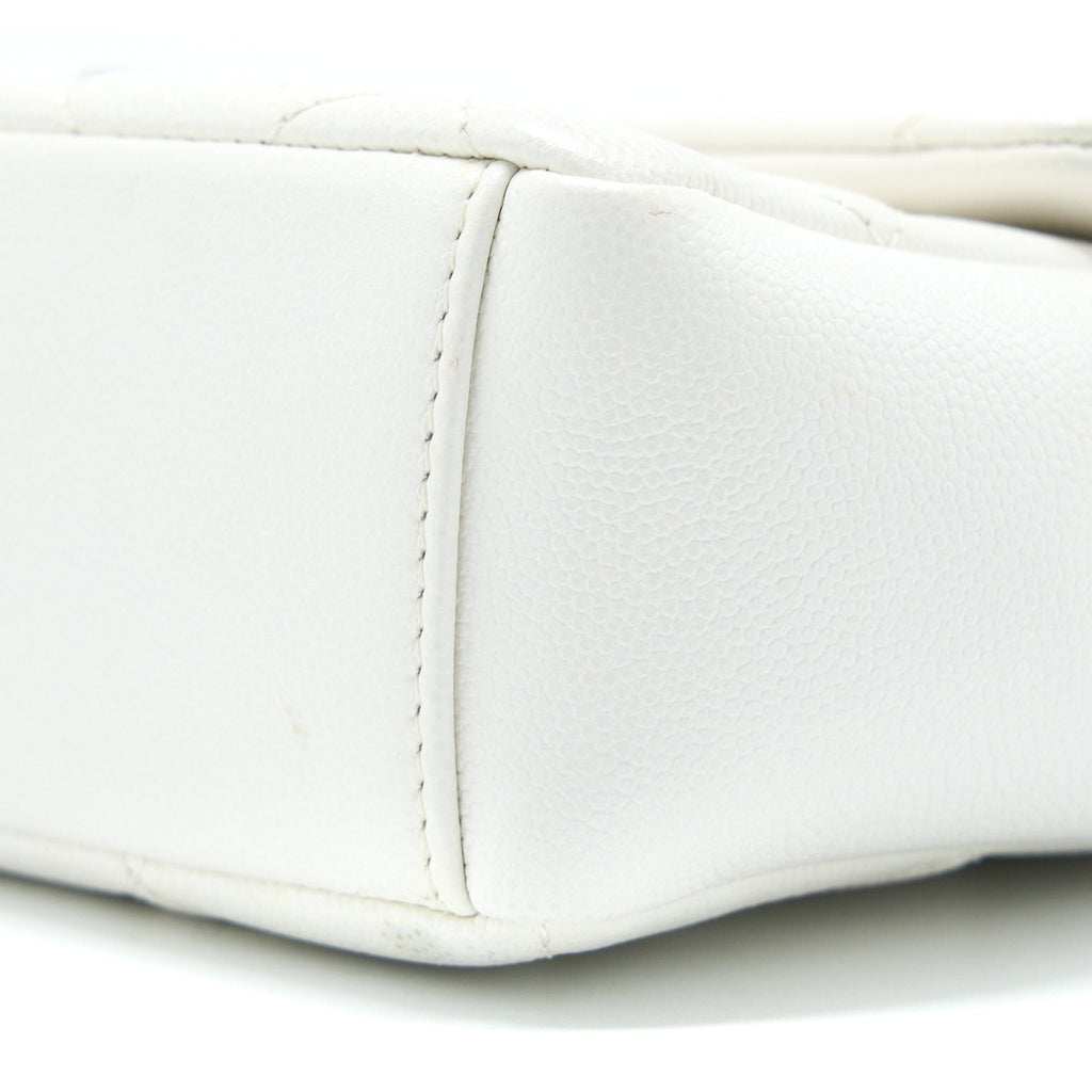 CHANEL SEASONAL FLAP BAG CAVIAR WHITE WITH BLACK HARDWARE