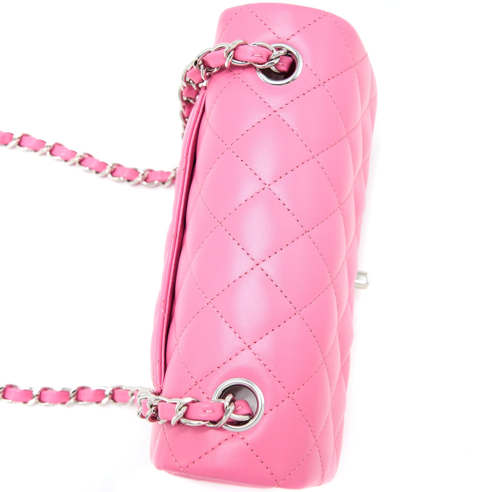 CHANEL CLASSIC MINI RECTANGULAR FLAP BAG LAMBSKIN PINK SHW