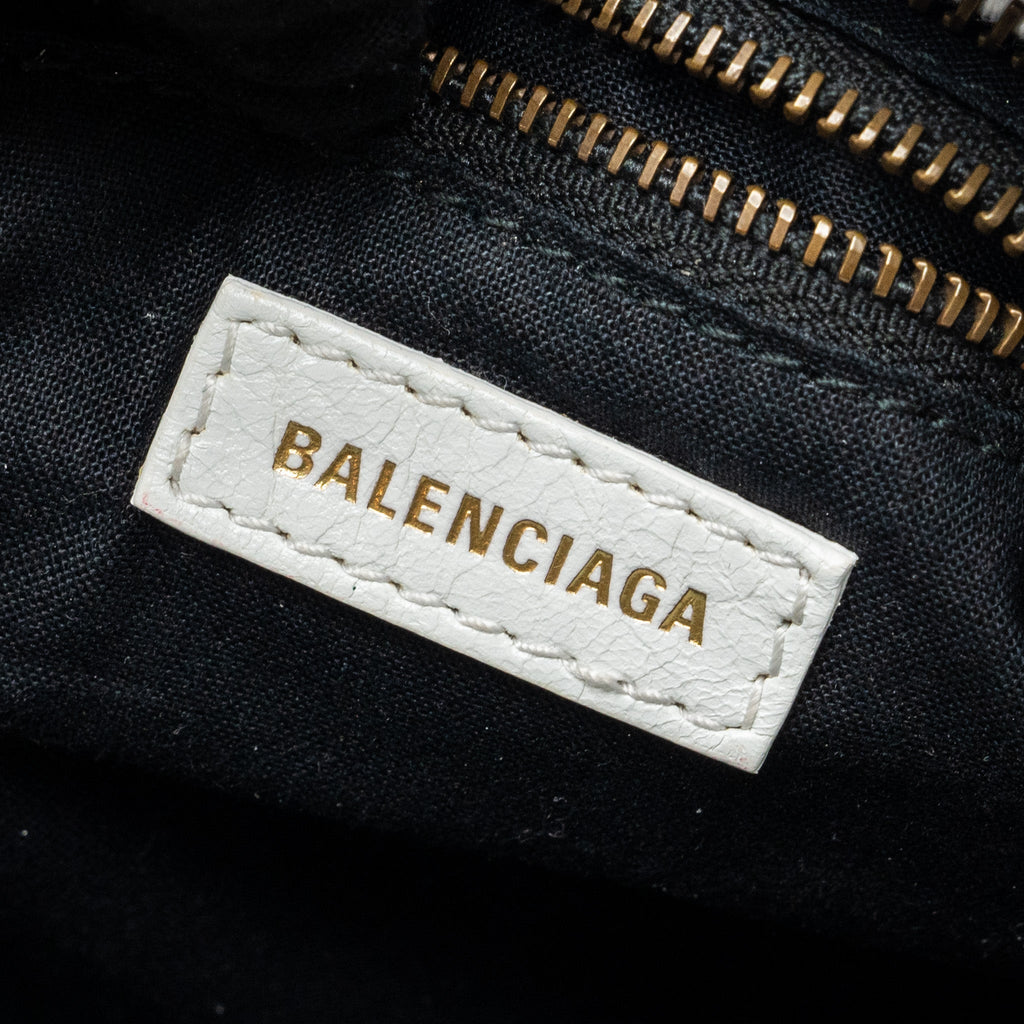 BALENCIAGA CITY GRAFFITI CLASSIC STUDS BAG LEATHER WHITE / PINK/ BLACK WITH BLACK HARDWARE