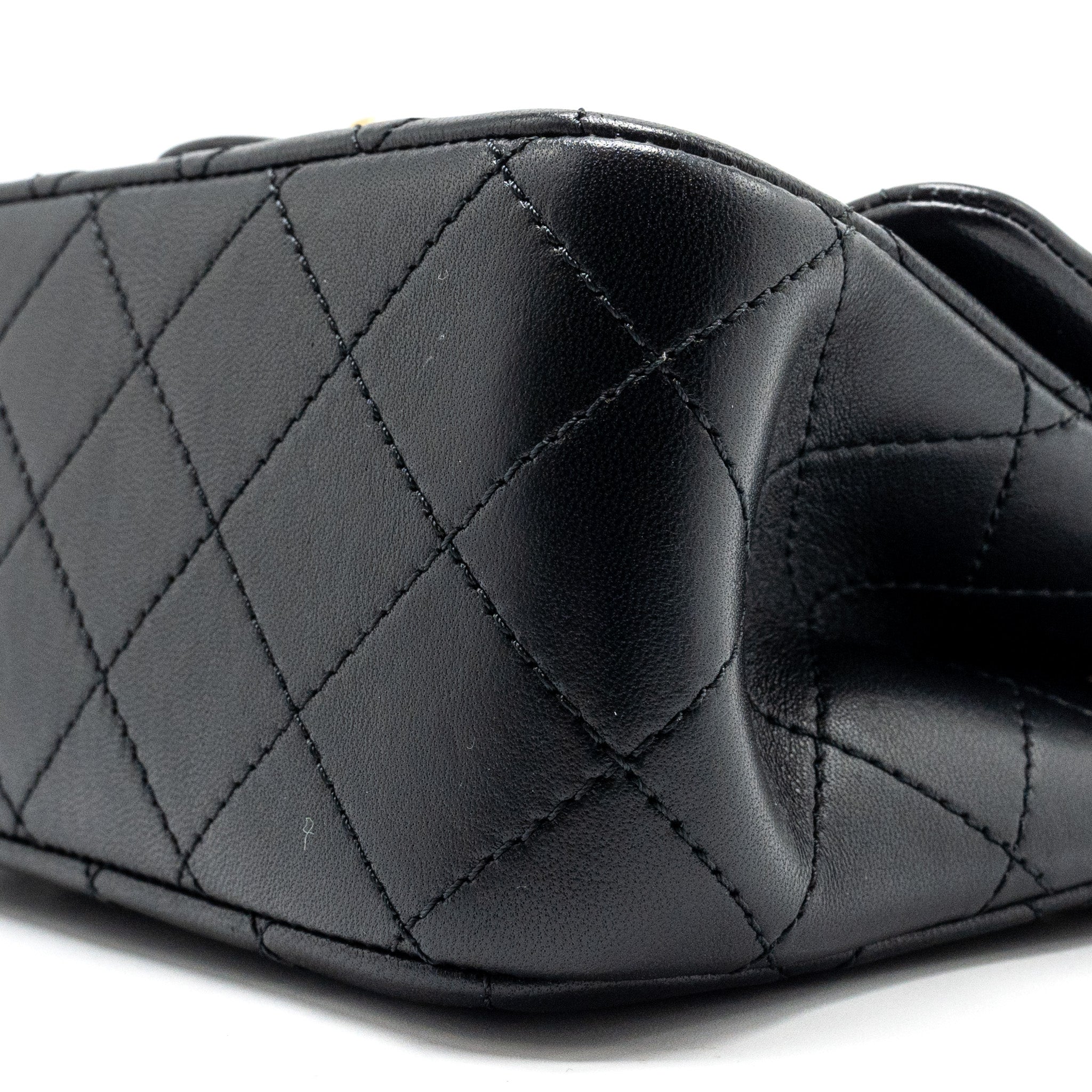 CHANEL CAMELLIA ADJUSTABLE CHAIN MINI SQUARE FLAP BAG LAMBSKIN BLACK GHW (MICROCHIP)
