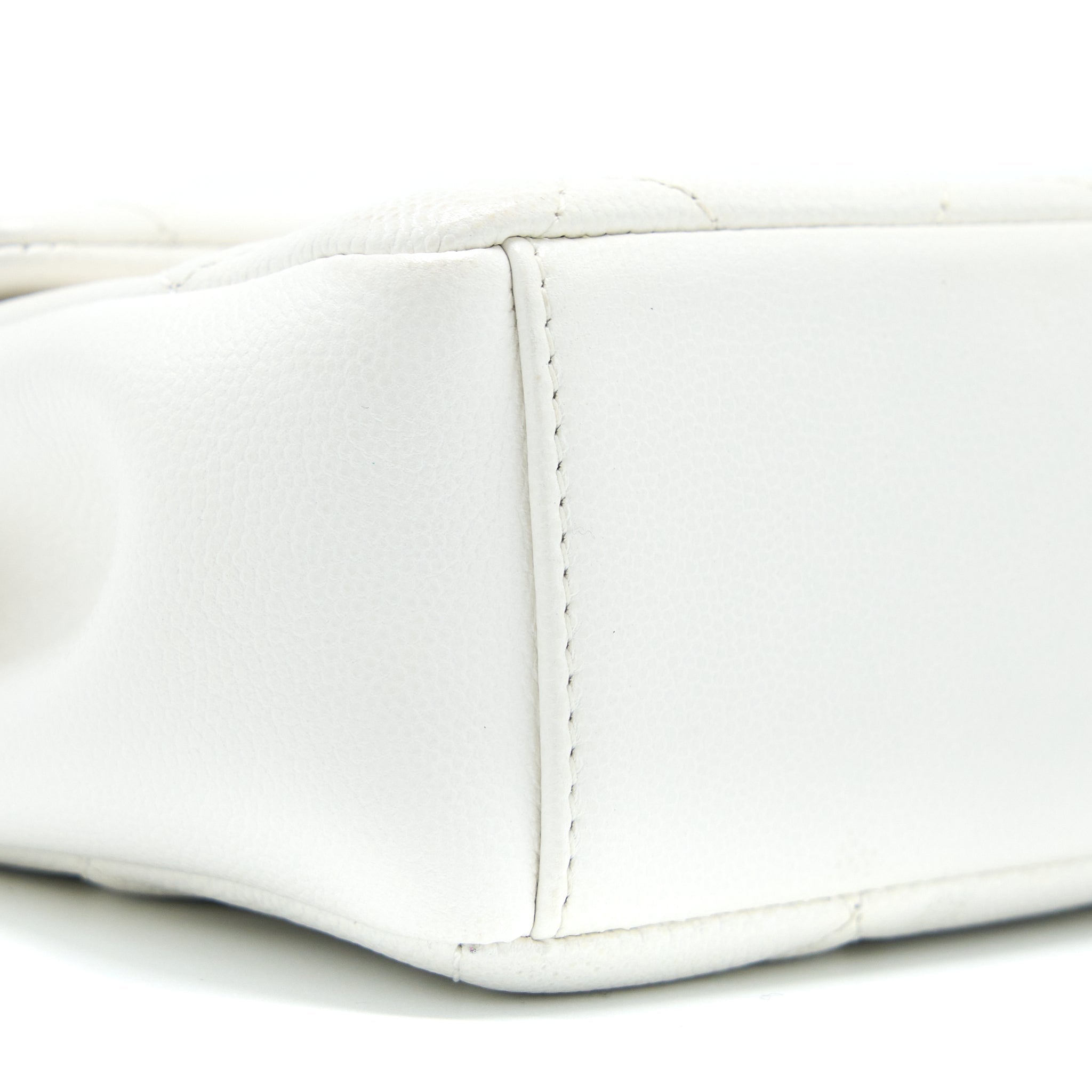 CHANEL SEASONAL FLAP BAG CAVIAR WHITE WITH BLACK HARDWARE