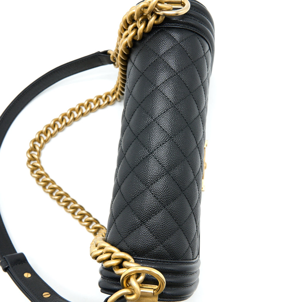 CHANEL MEDIUM BOY BAG CAVIAR BLACK BRUSHED GHW