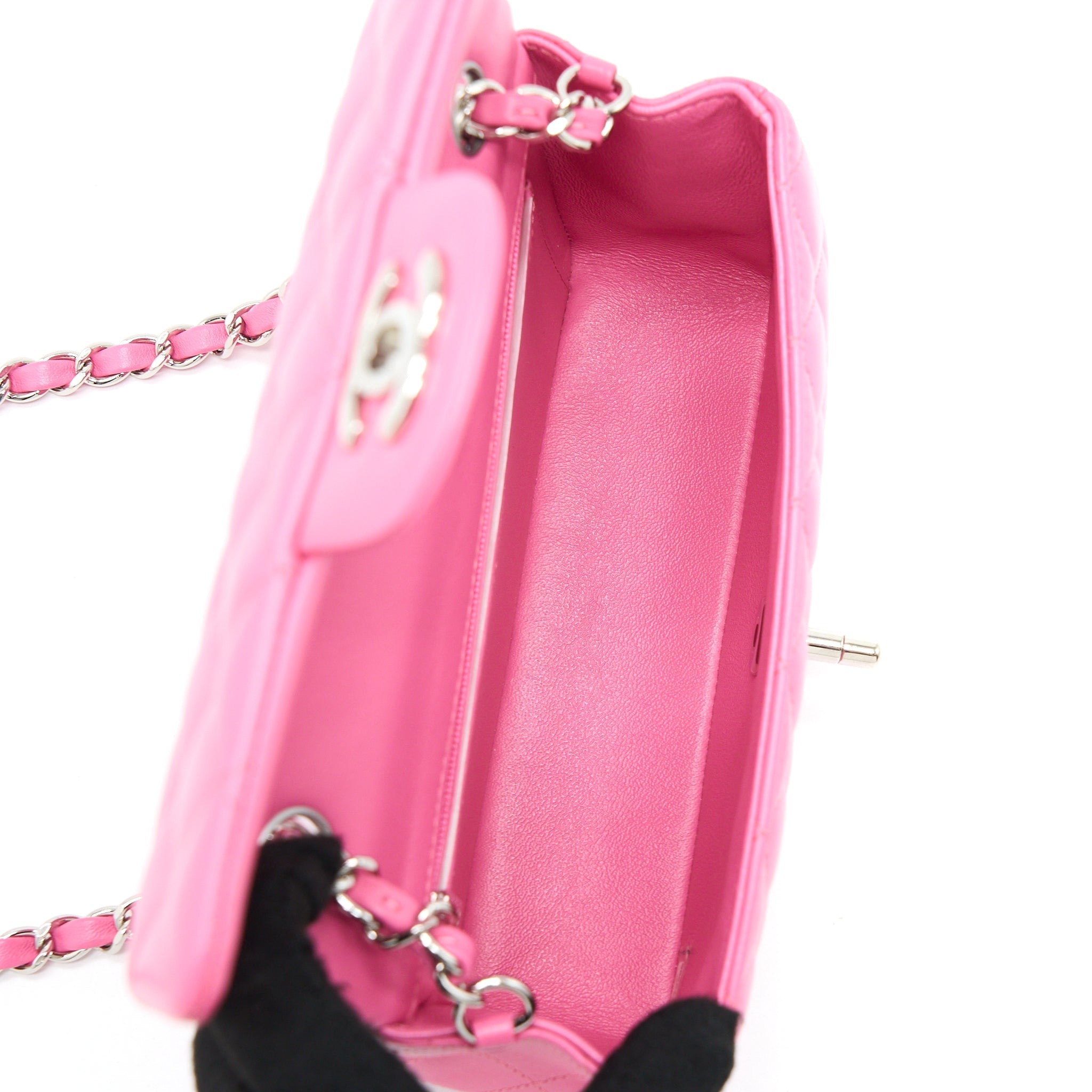 CHANEL CLASSIC MINI RECTANGULAR FLAP BAG LAMBSKIN PINK SHW