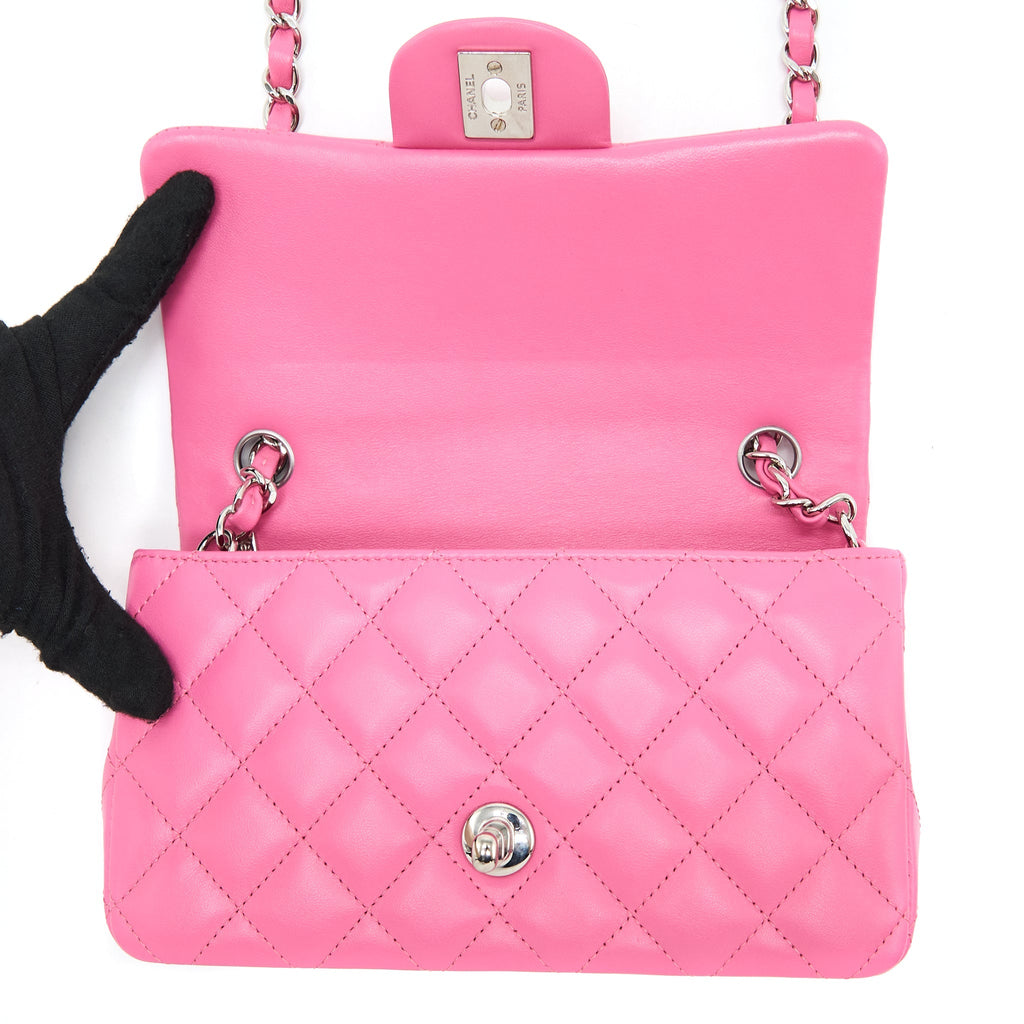 CHANEL CLASSIC MINI RECTANGULAR FLAP BAG LAMBSKIN PINK SHW