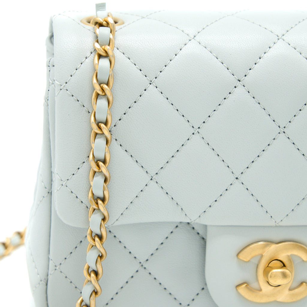CHANEL 23C PEARL CRUSH MINI SQUARE LAMBSKIN LIGHT GREY GHW (MICROCHIP)