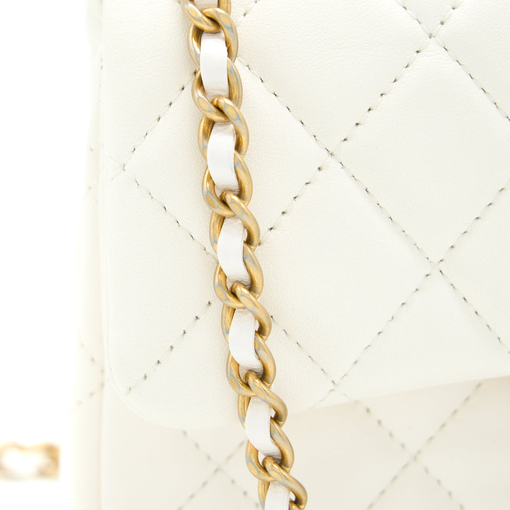 CHANEL PEARL CRUSH MINI RECTANGULAR LAMBSKIN WHITE GHW (MICROCHIP)