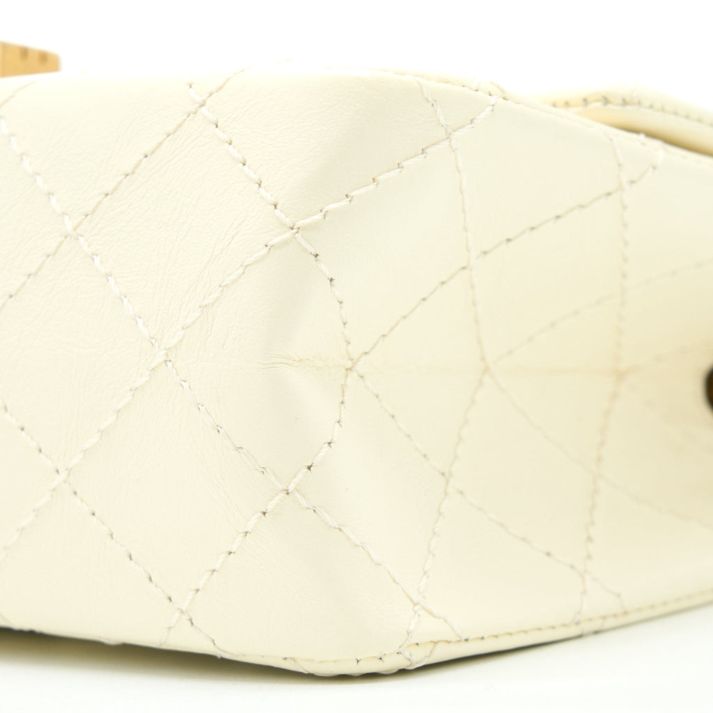 CHANEL 20A MINI 2.55 REISSUE FLAP BAG AGED CALFSKIN CREAMY WHITE BRUSHED GHW