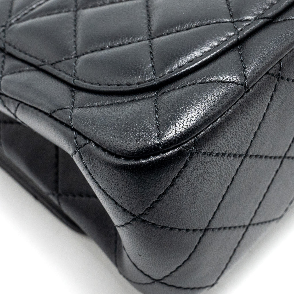 CHANEL CAMELLIA ADJUSTABLE CHAIN MINI SQUARE FLAP BAG LAMBSKIN BLACK GHW (MICROCHIP)