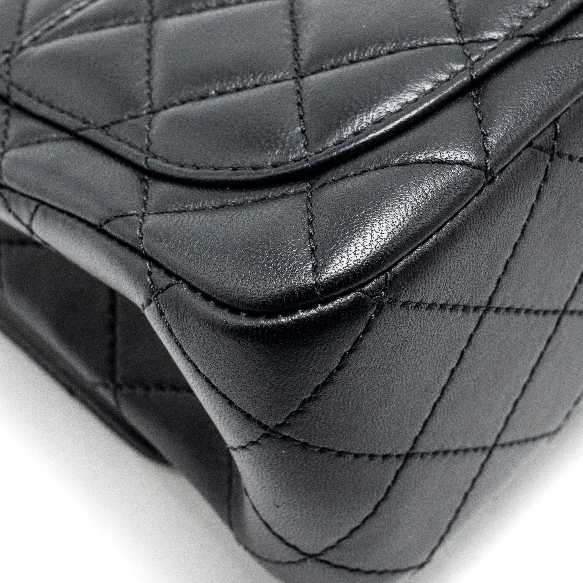 CHANEL CAMELLIA ADJUSTABLE CHAIN MINI SQUARE FLAP BAG LAMBSKIN BLACK GHW (MICROCHIP)