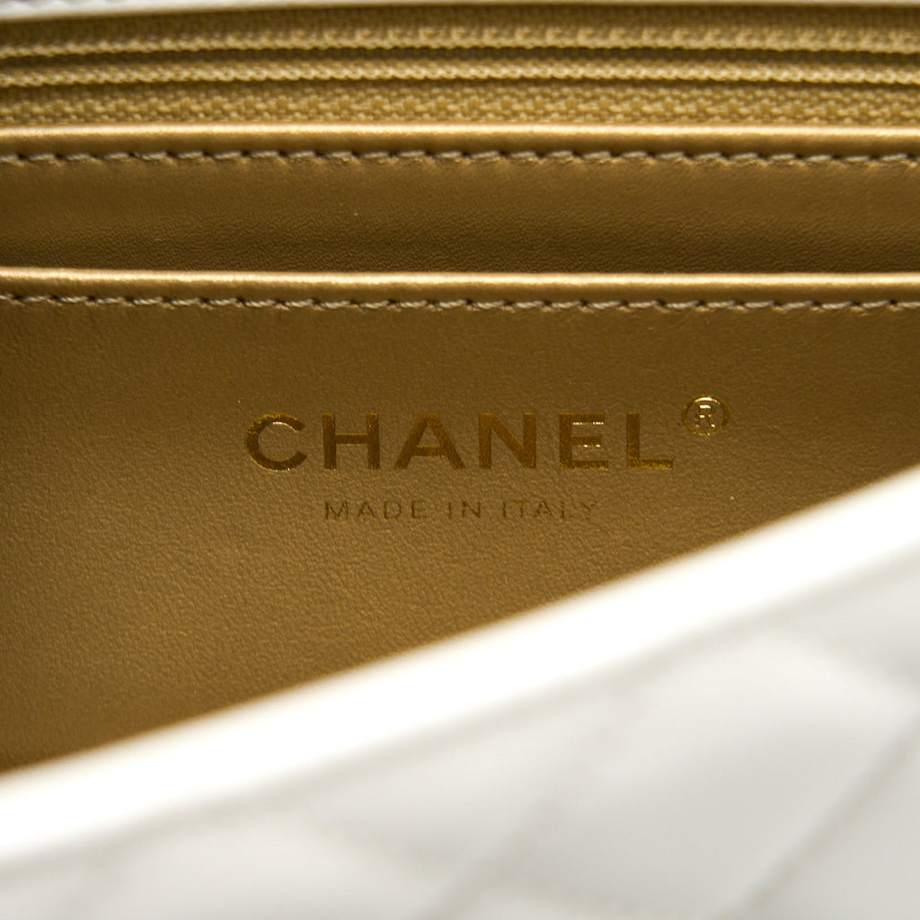 CHANEL PEARL CRUSH MINI RECTANGULAR LAMBSKIN WHITE GHW (MICROCHIP)