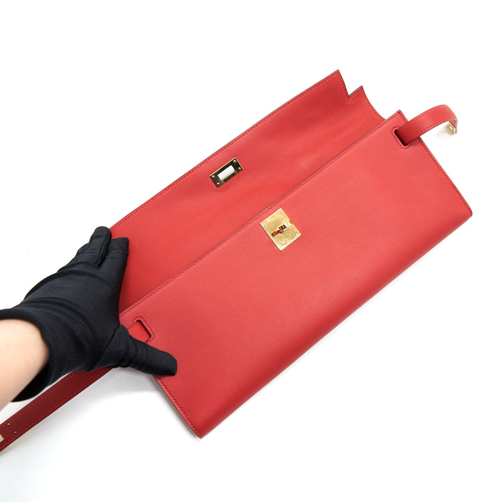 HERMES KELLY CUT BAG SWIFT LEATHER ROUGE TOMATE GHW