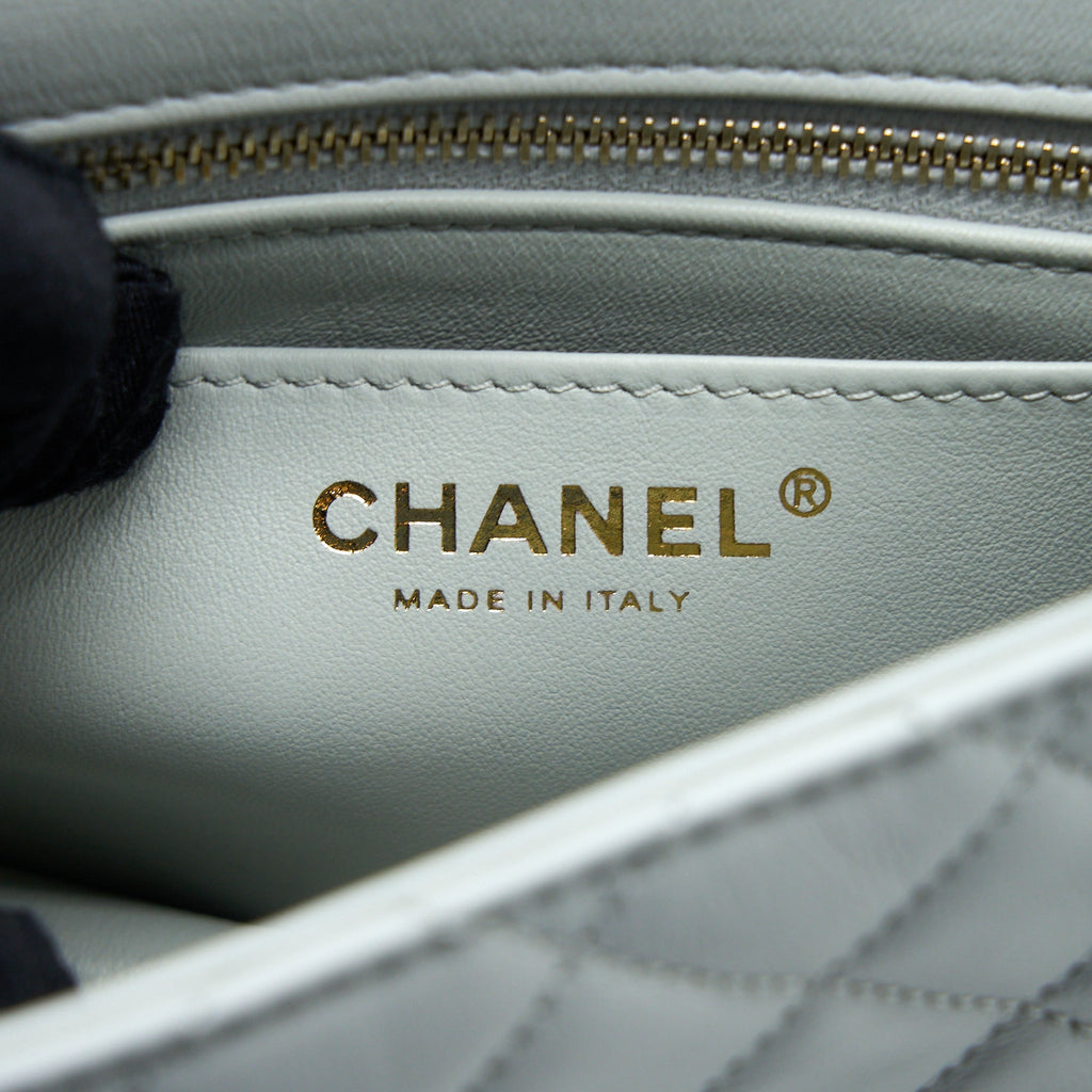 CHANEL 23C PEARL CRUSH MINI SQUARE LAMBSKIN LIGHT GREY GHW (MICROCHIP)