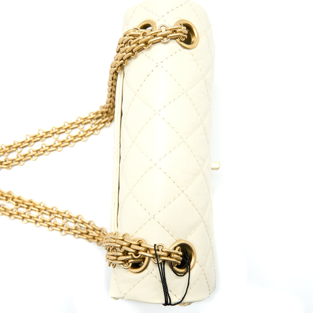 CHANEL 20A MINI 2.55 REISSUE FLAP BAG AGED CALFSKIN CREAMY WHITE BRUSHED GHW