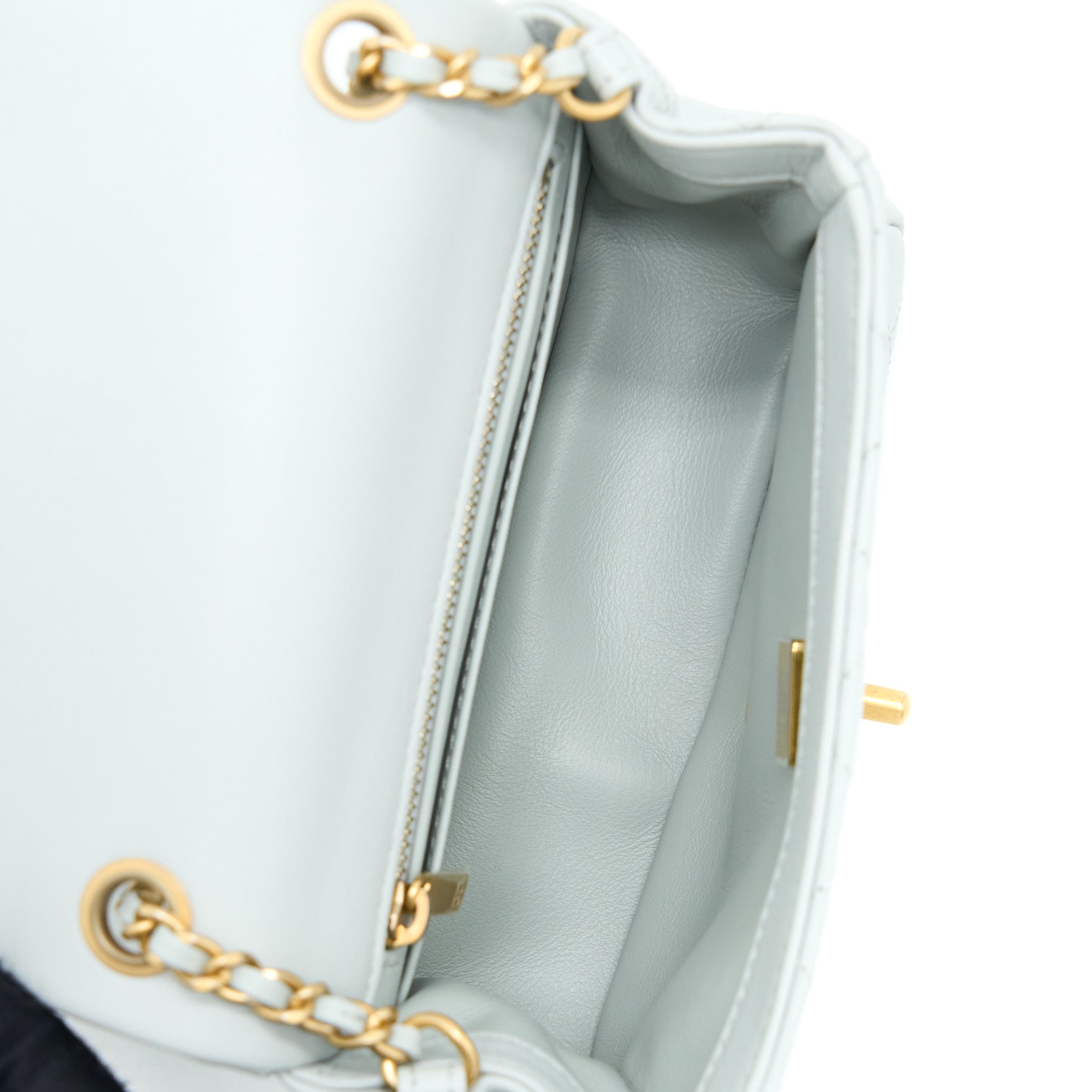 CHANEL 23C PEARL CRUSH MINI SQUARE LAMBSKIN LIGHT GREY GHW (MICROCHIP)