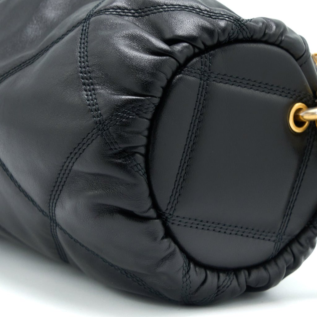 CHANEL MINI BOWLING BAG WITH CHAIN LAMBSKIN BLACK BRUSHED GHW (MICROCHIP)