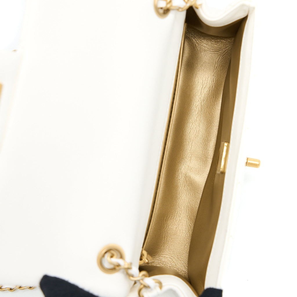 CHANEL PEARL CRUSH MINI RECTANGULAR LAMBSKIN WHITE GHW (MICROCHIP)
