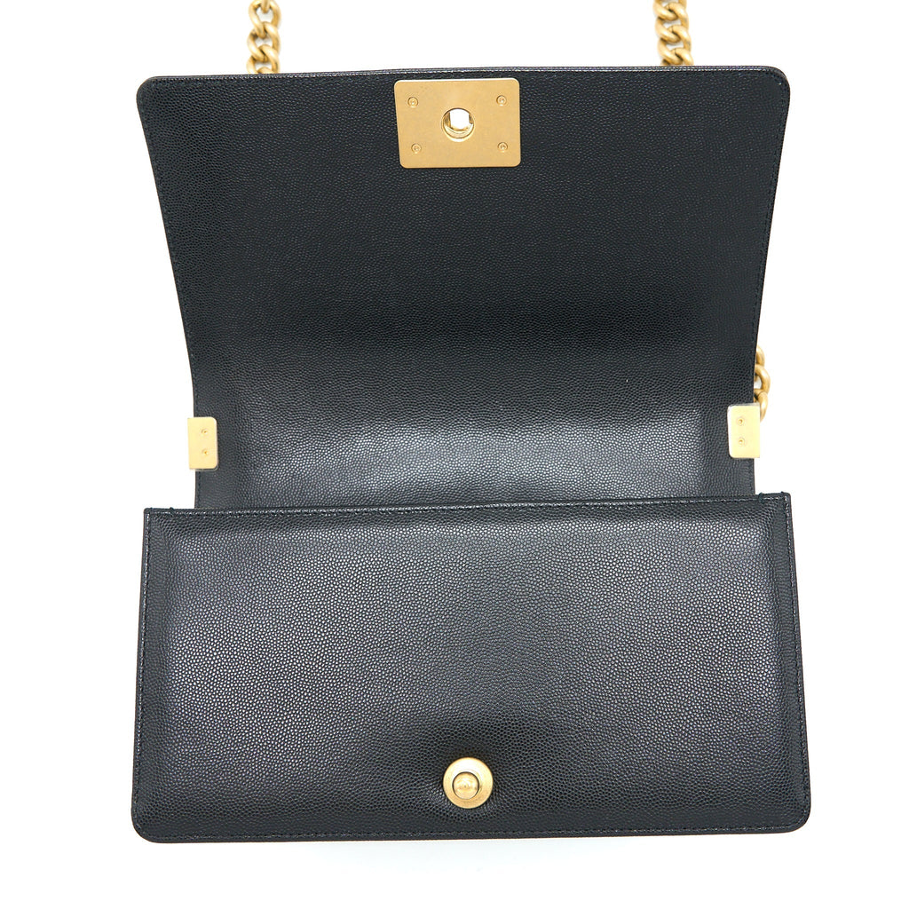 CHANEL MEDIUM BOY BAG CAVIAR BLACK BRUSHED GHW