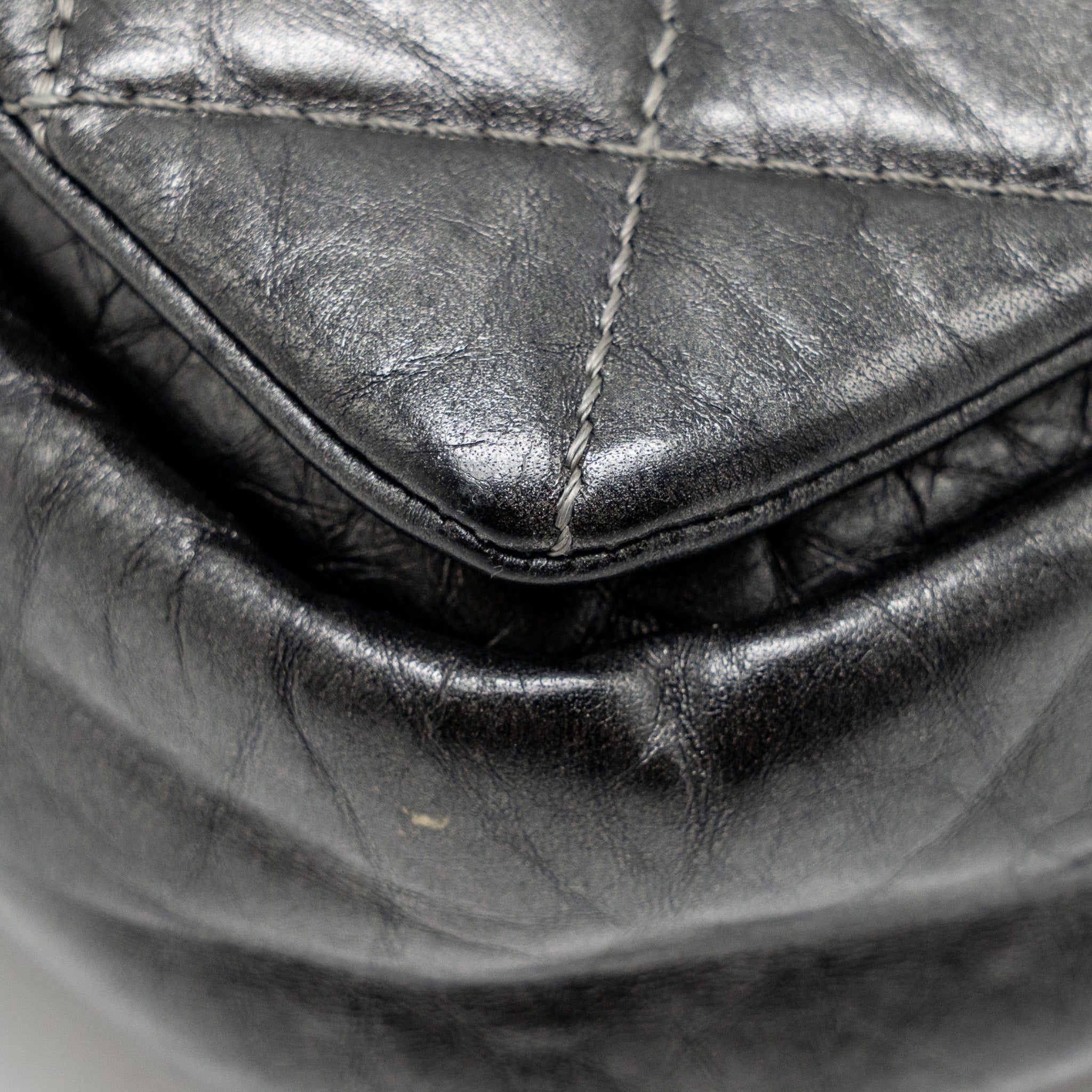 CHANEL DETAILED CHAIN SINGLE FLAP BAG CALFSKIN CHARCOAL GREY SHW