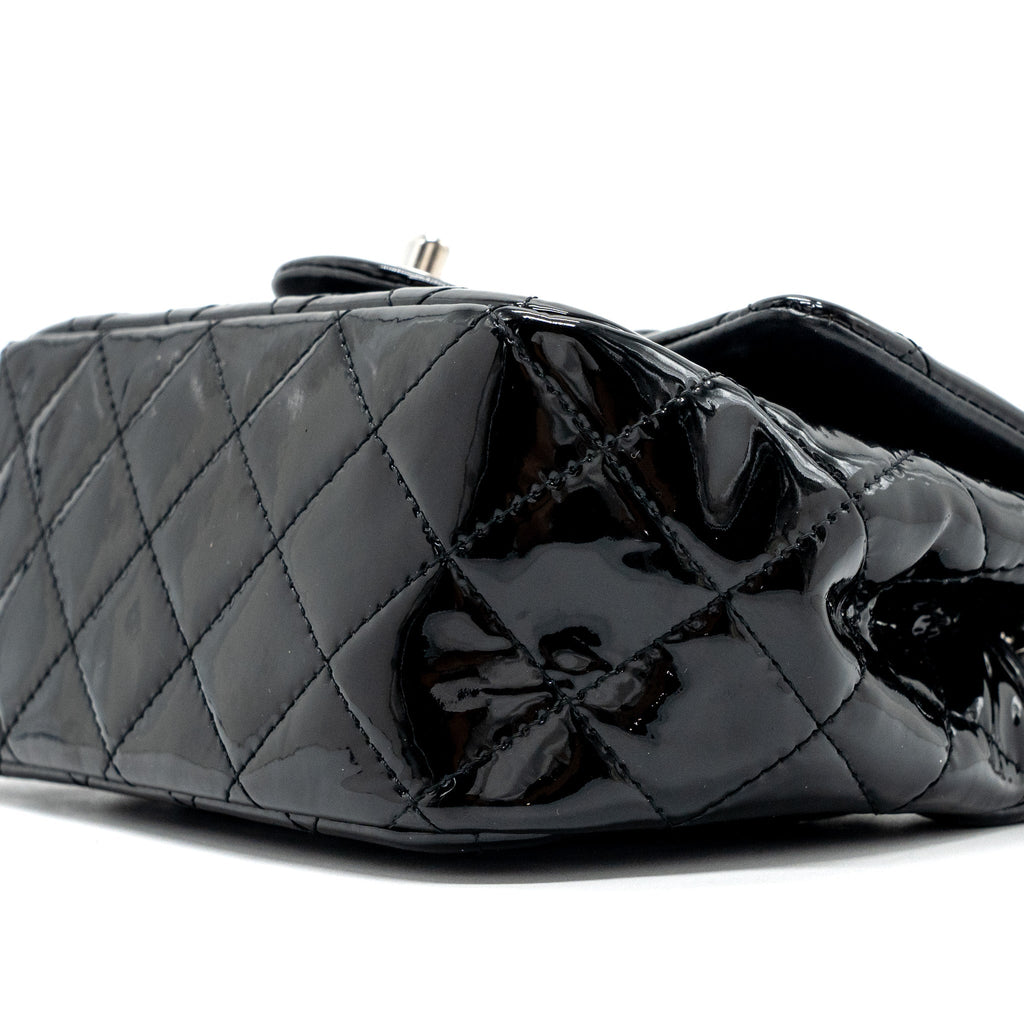 CHANEL CLASSIC MINI SQUARE FLAP BAG PATENT BLACK SHW