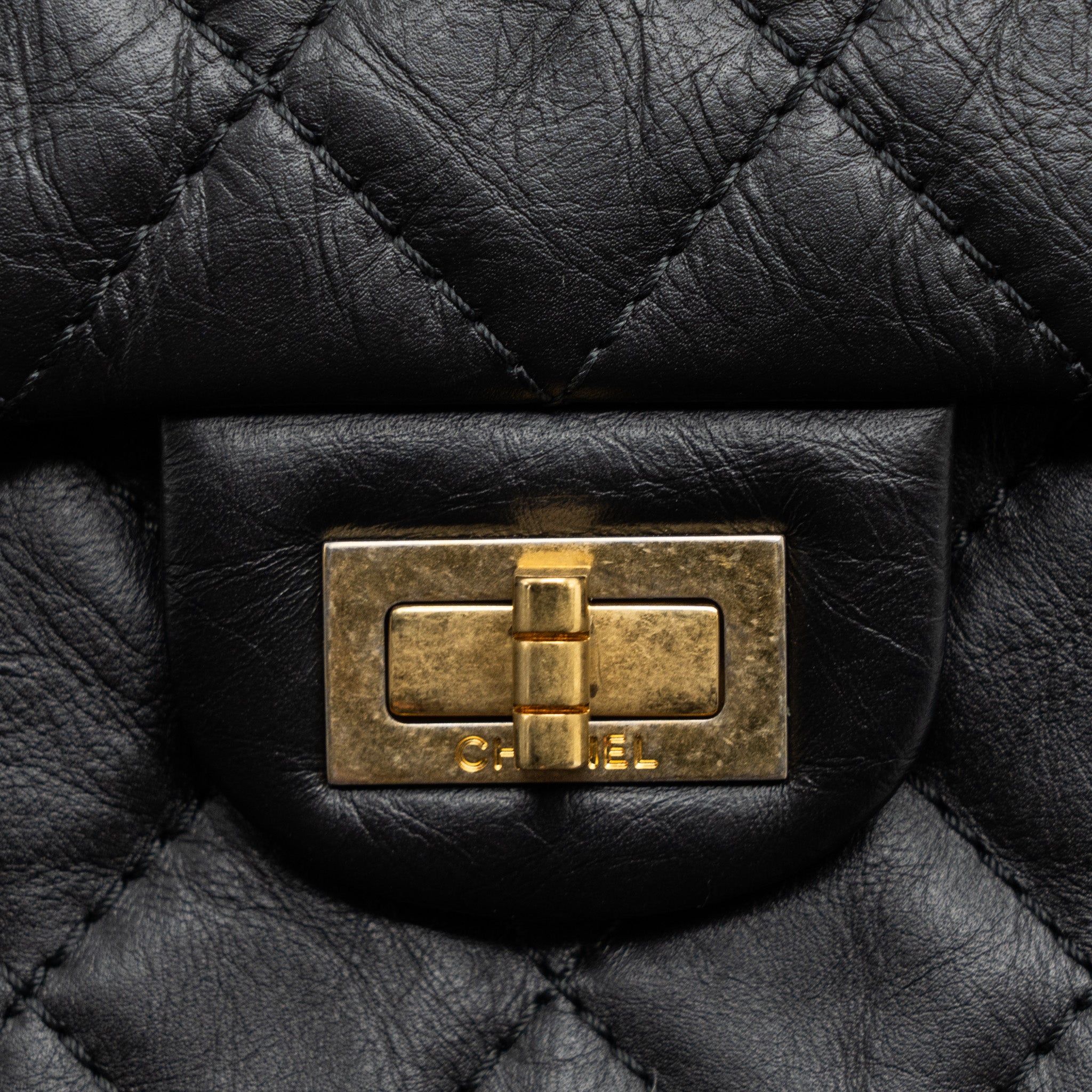 CHANEL 2.55 226 REISSUE FLAP BAG AGED CALFSKIN BLACK GHW