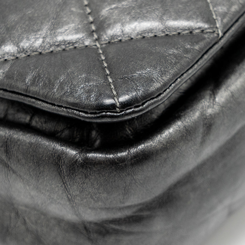 CHANEL DETAILED CHAIN SINGLE FLAP BAG CALFSKIN CHARCOAL GREY SHW