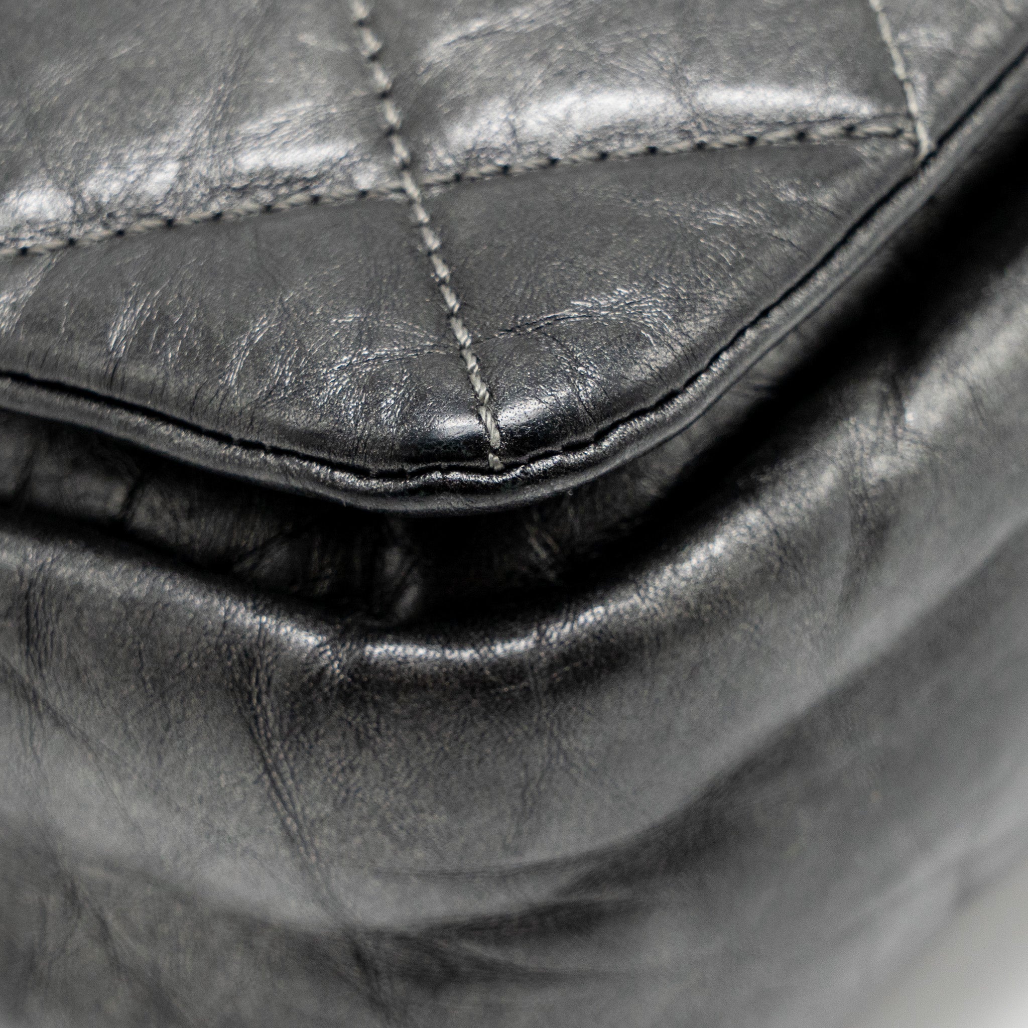 CHANEL DETAILED CHAIN SINGLE FLAP BAG CALFSKIN CHARCOAL GREY SHW