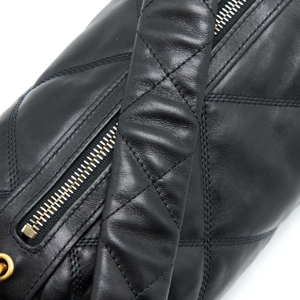 CHANEL MINI BOWLING BAG WITH CHAIN LAMBSKIN BLACK BRUSHED GHW (MICROCHIP)