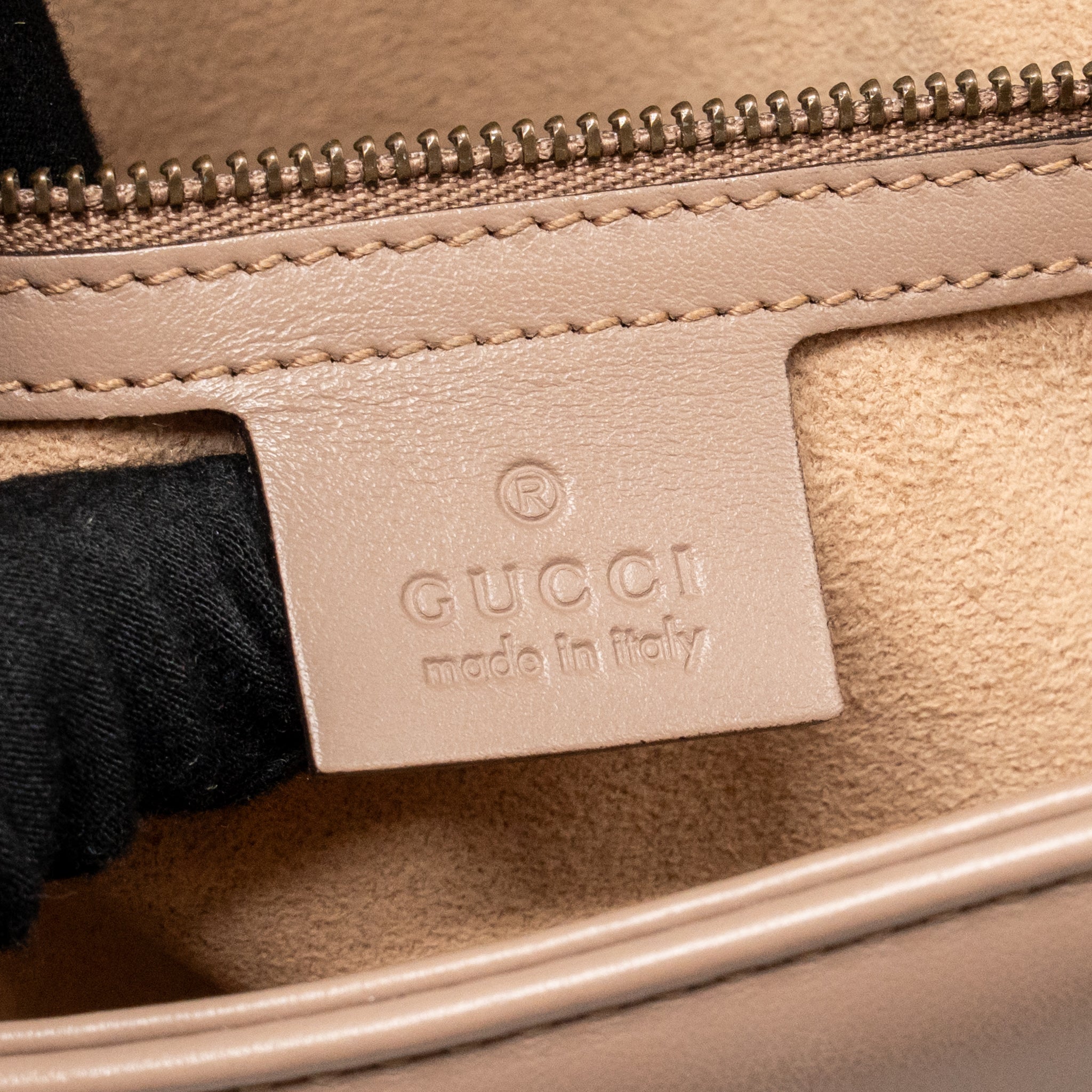 GUCCI MEDIUM GG MARMONT SHOULDER BAG CALFSKIN DARK BEIGE GHW
