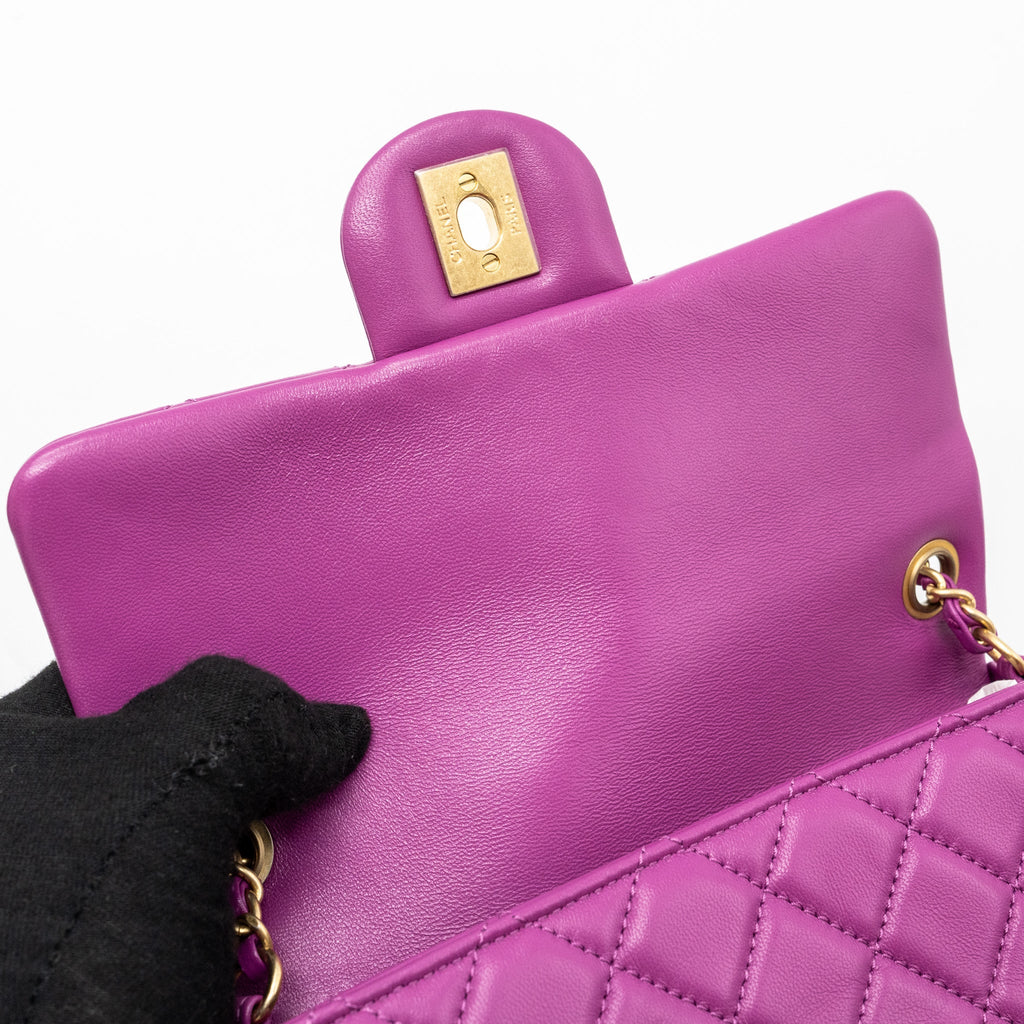 CHANEL PEARL CRUSH MINI RECTANGULAR FLAP BAG LAMBSKIN PURPLE GHW