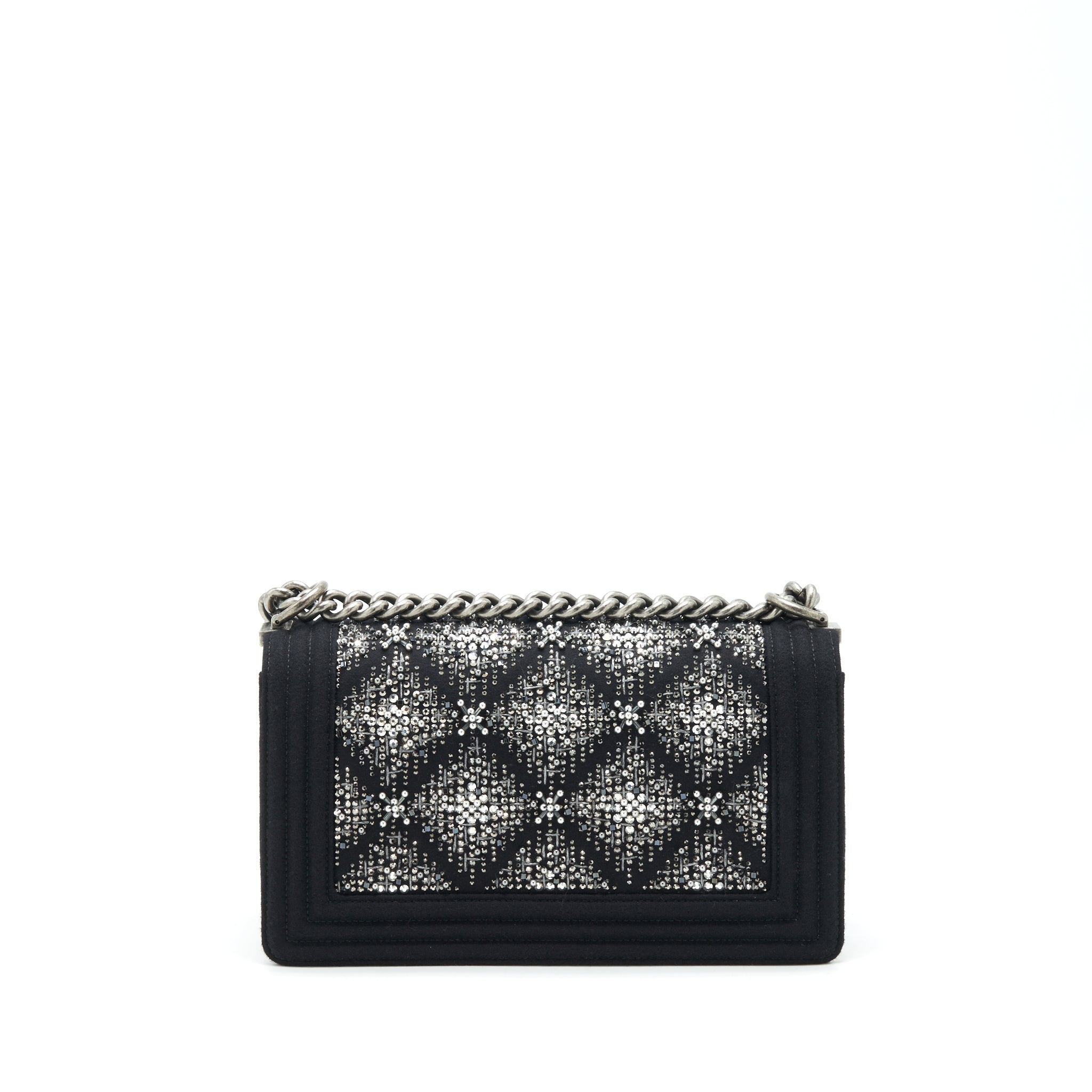 CHANEL 19B MEDIUM BOY FLAP BAG LIMITED EDITION FABRIC BLACK RUTHENIUM SILVER HARDWARE