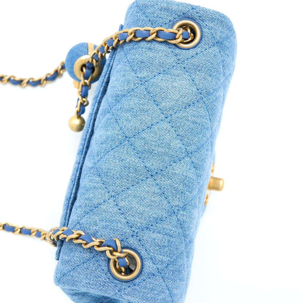 CHANEL PEARL CRUSH MINI SQUARE FLAP BAG DENIM GHW (MICROCHIP)