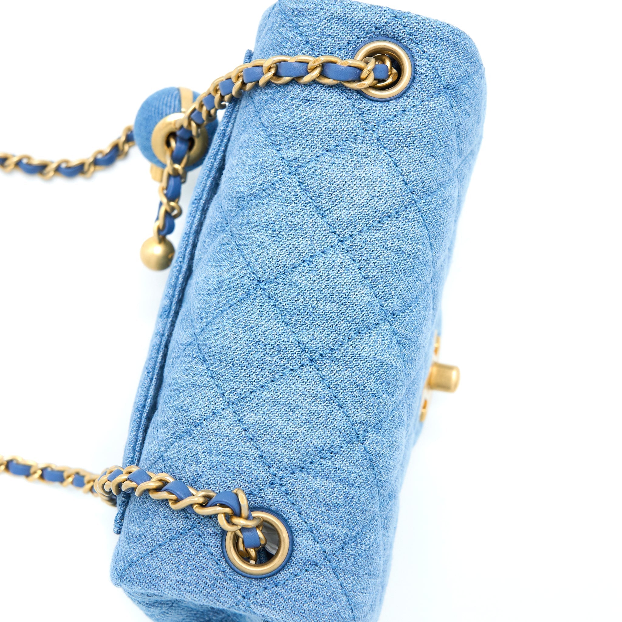 CHANEL PEARL CRUSH MINI SQUARE FLAP BAG DENIM GHW (MICROCHIP)