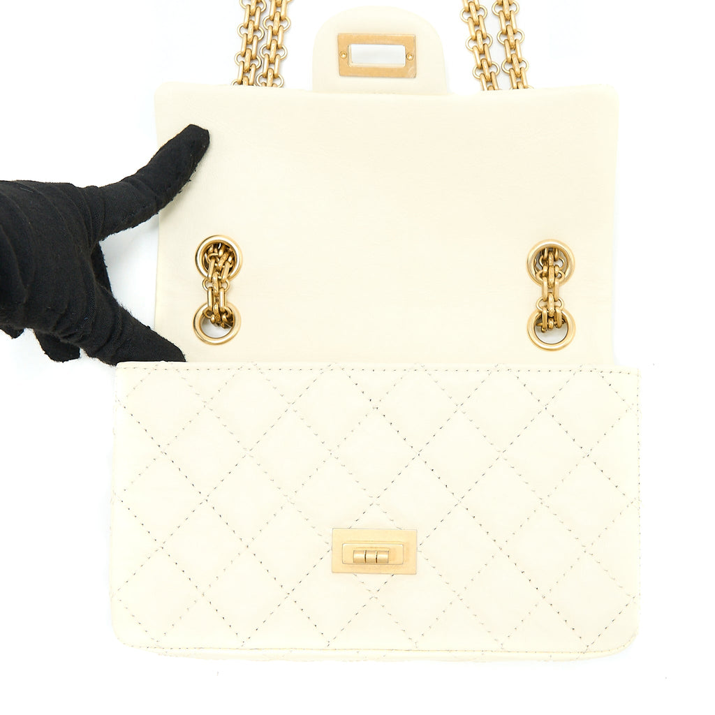 CHANEL 20A MINI 2.55 REISSUE FLAP BAG AGED CALFSKIN CREAMY WHITE BRUSHED GHW