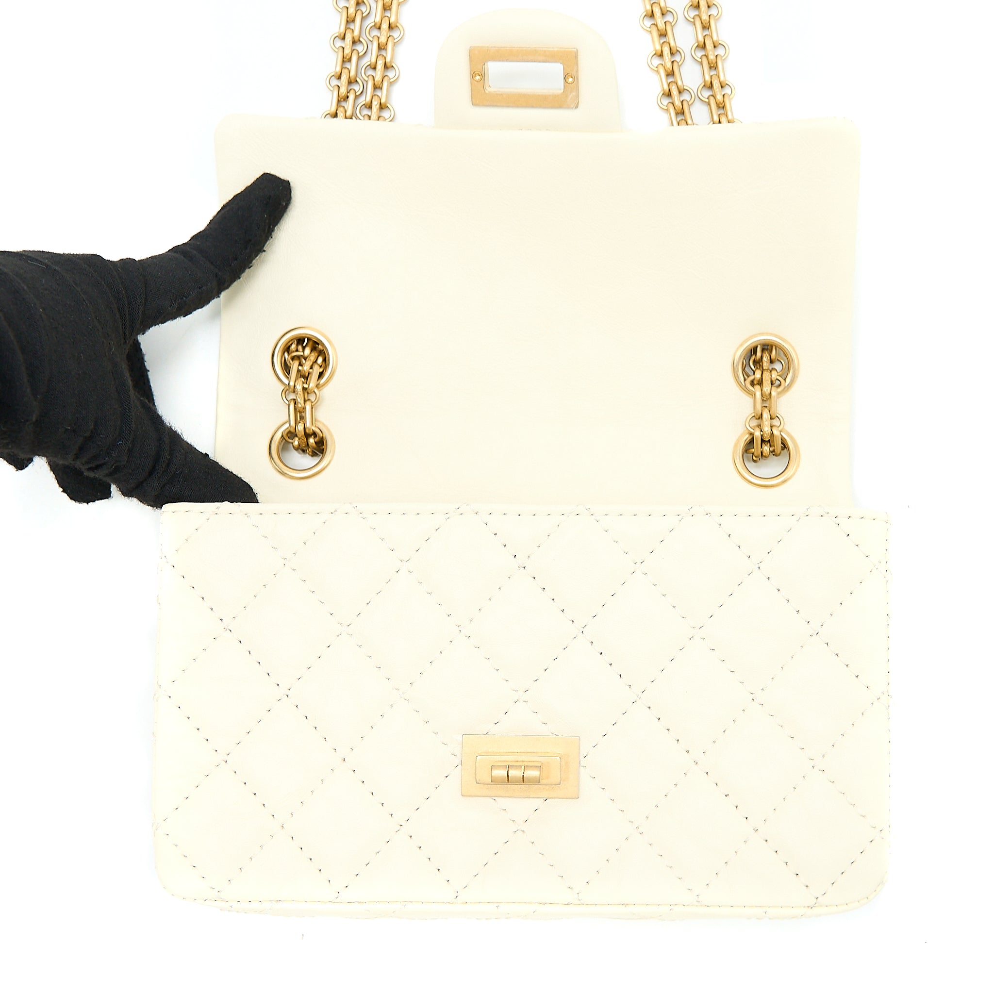 CHANEL 20A MINI 2.55 REISSUE FLAP BAG AGED CALFSKIN CREAMY WHITE BRUSHED GHW
