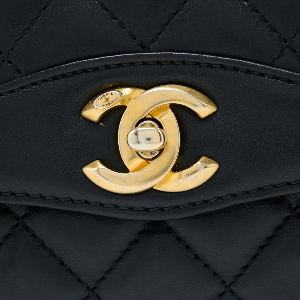 CHANEL SEASONAL FLAP BAG LAMBSKIN BLACK BRUSHED GHW
