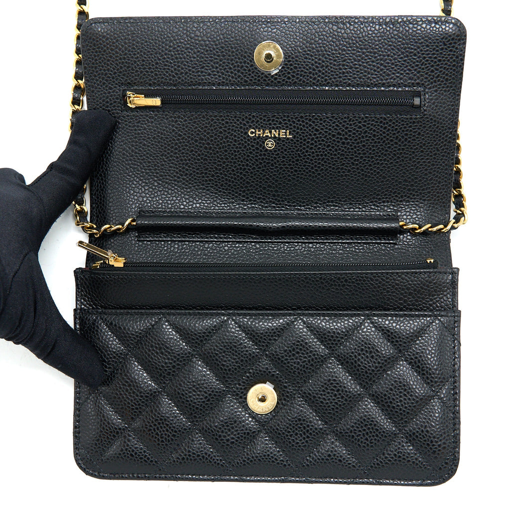 CHANEL CLASSIC WALLET ON CHAIN CAVIAR BLACK GHW (MICROCHIP)