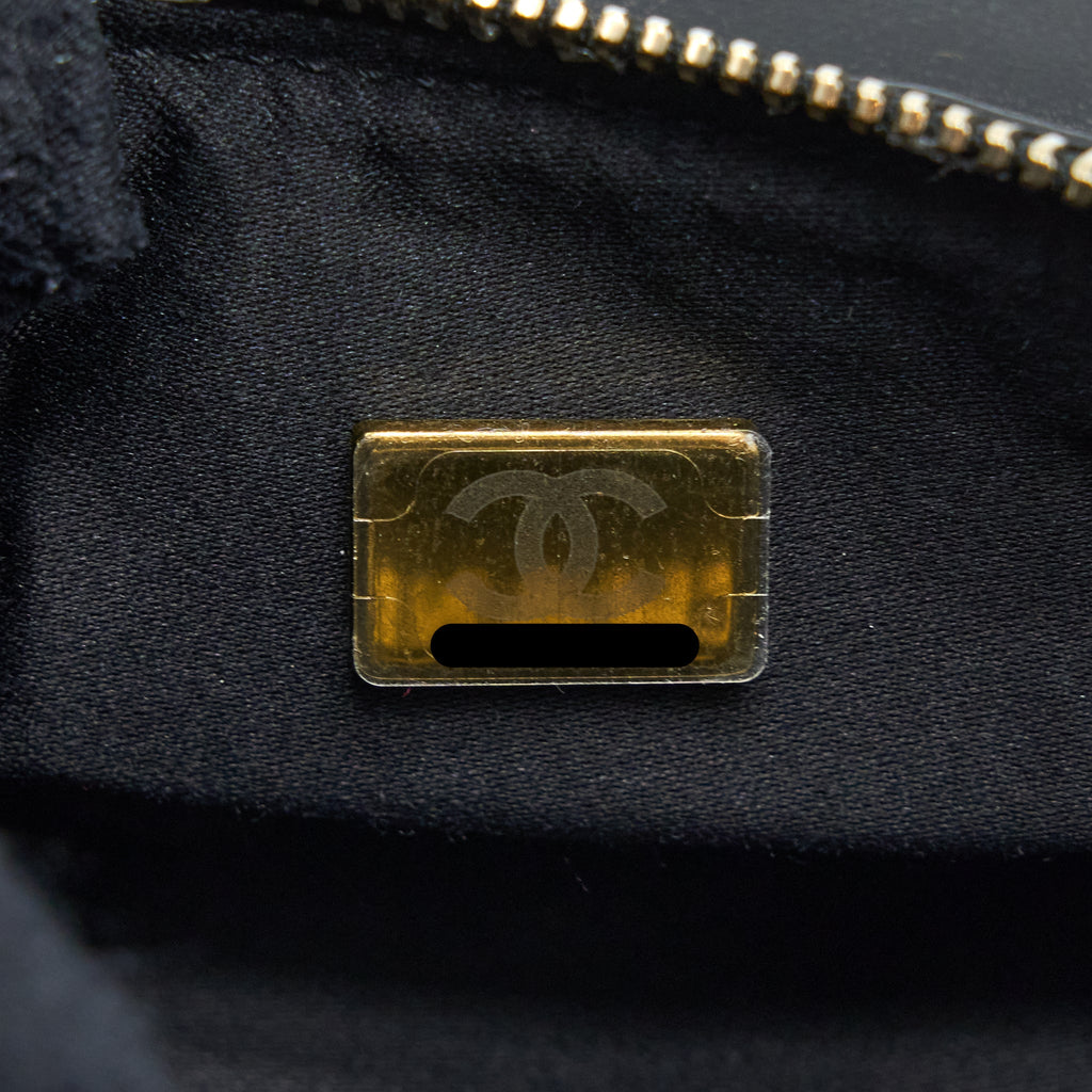 CHANEL MINI BOWLING BAG WITH CHAIN LAMBSKIN BLACK BRUSHED GHW (MICROCHIP)