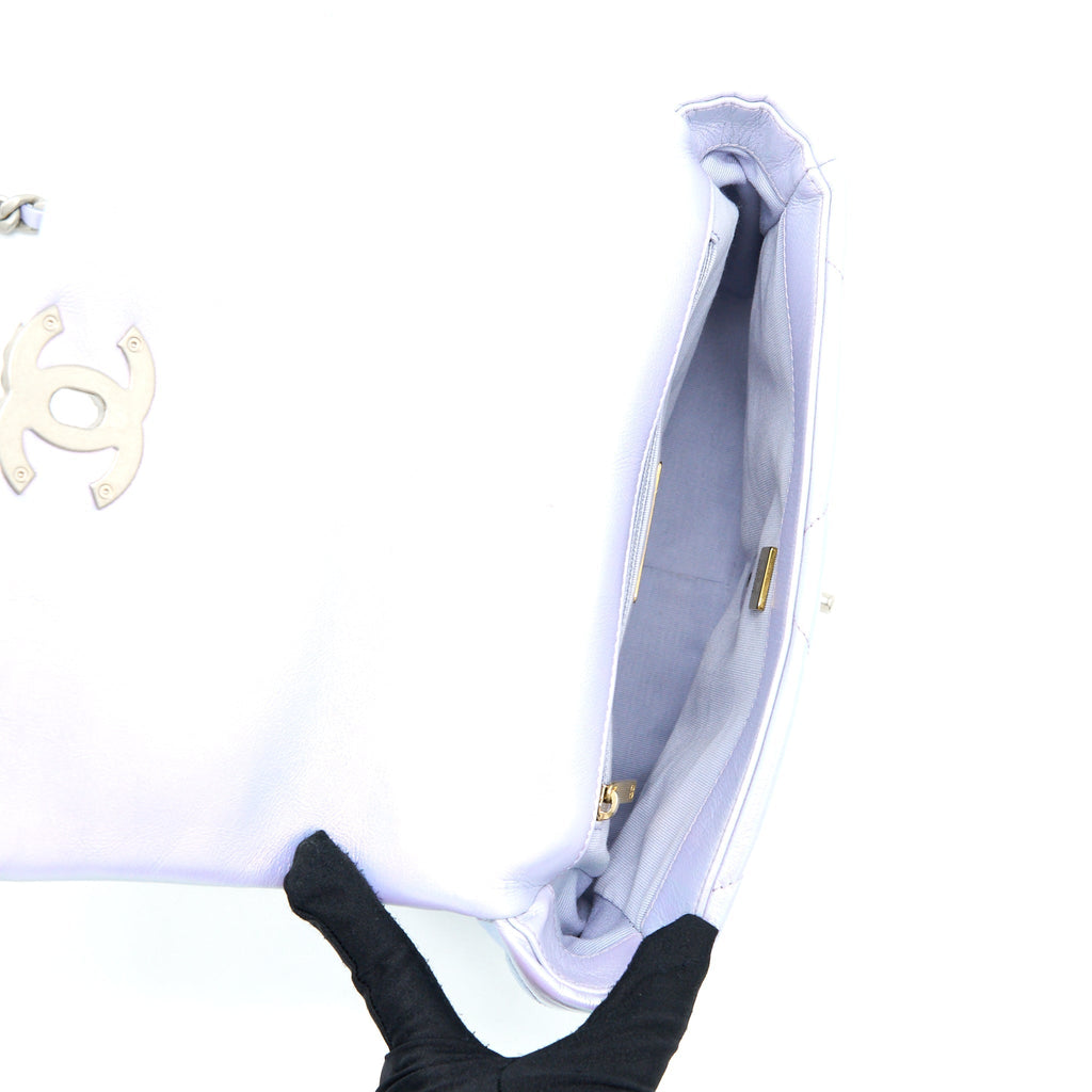 CHANEL SMALL 19 BAG GOATSKIN IRIDESCENT PURPLE MULTICOLOUR HARDWARE (MICROCHIP)