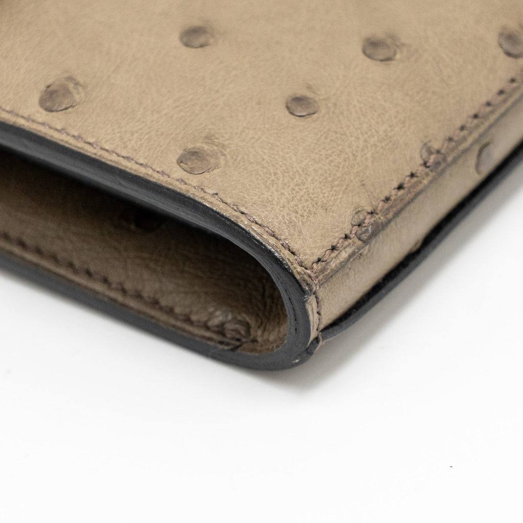HERMES KELLY LONG WALLET OSTRICH GRIS TOURTERELLE SHW