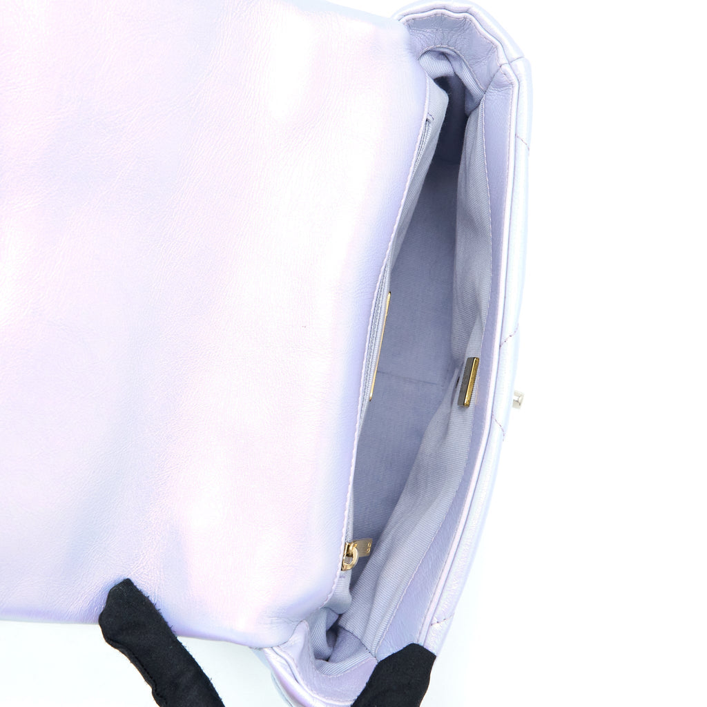 CHANEL SMALL 19 BAG GOATSKIN IRIDESCENT PURPLE MULTICOLOUR HARDWARE (MICROCHIP)