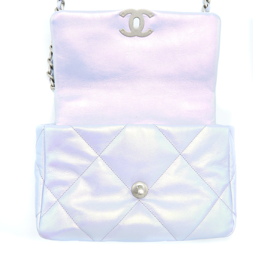 CHANEL SMALL 19 BAG GOATSKIN IRIDESCENT PURPLE MULTICOLOUR HARDWARE (MICROCHIP)